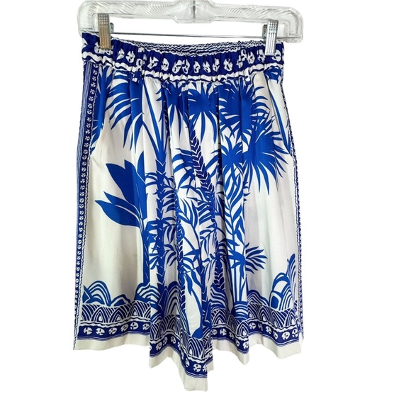 Zara High Rise Printed Bermuda Short Blue and Cream Size S - Picture 7 of 11